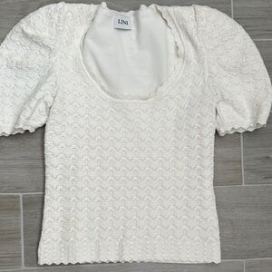 LINI Cream Textured Puff Sleeve Blouse